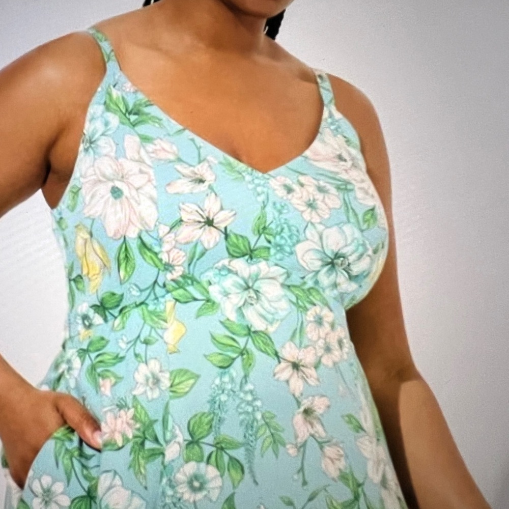 Torrid dress Tea Length Stretch Challis Trapeze Floral Blue Maxi Size 0/L/12 - Picture 4 of 5